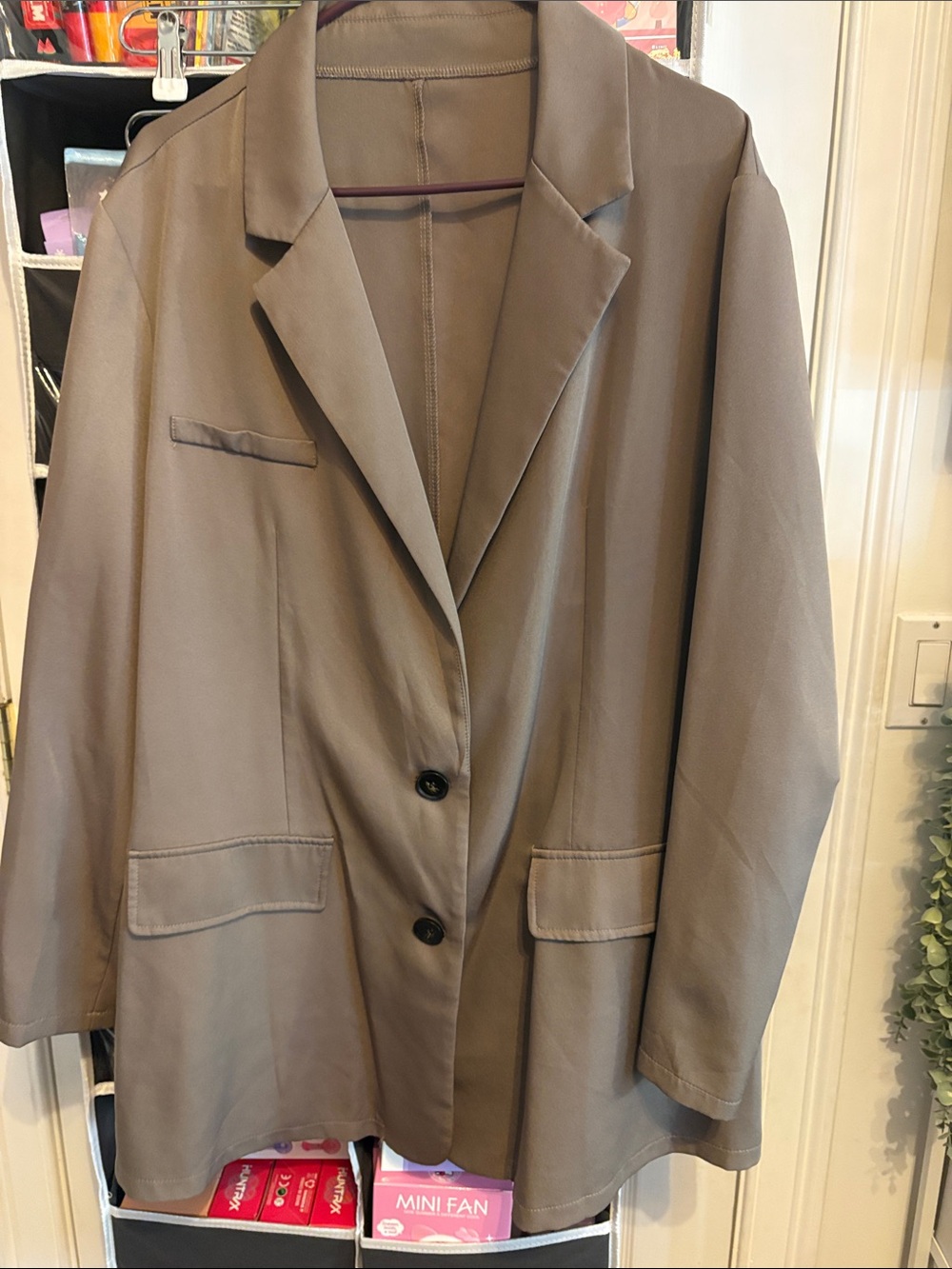 SHEIN Relaxed Taupe Long Blazer Jacket